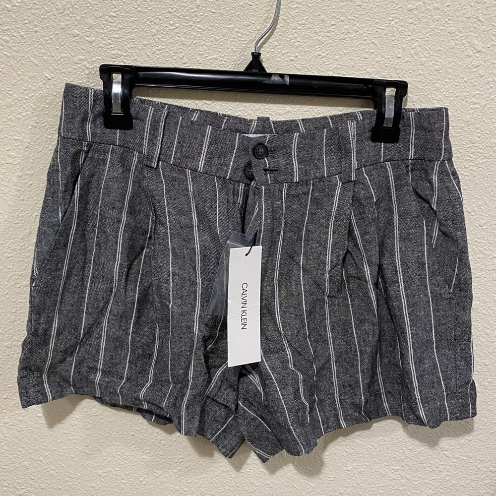 Calvin Klein grey and white pinstripe shorts